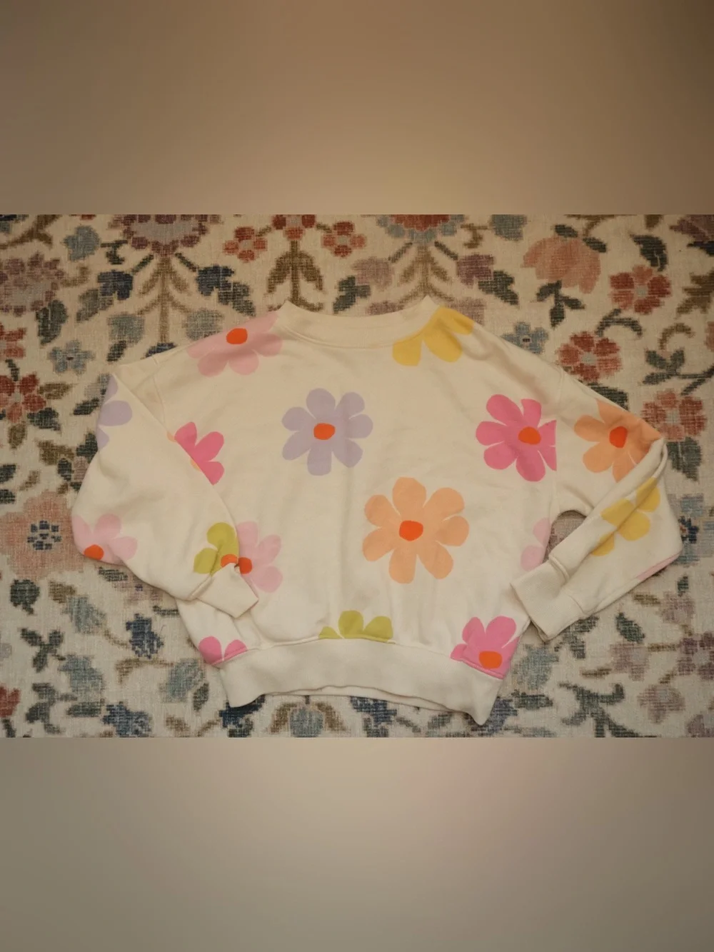 Old Navy Cream Floral Crewneck Sweatshirt with Multicolor Flowers